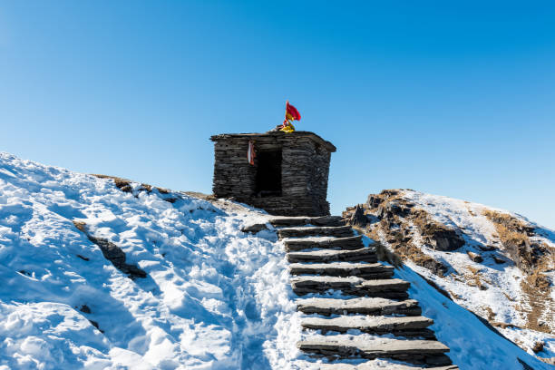Scenic beauty of snow covered mountains at Chopta, Uttarakhand